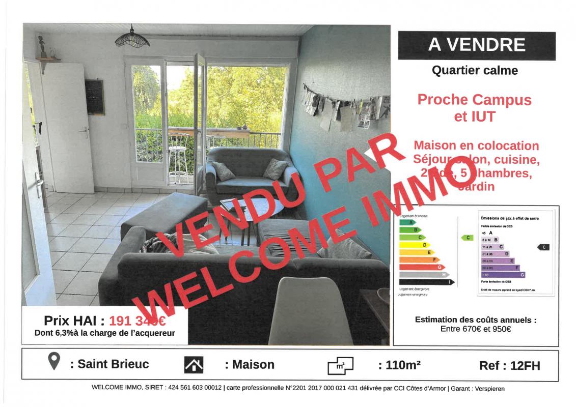 Colocation de 5 chambres dans maison de 110m2 à Saint-Brieuc